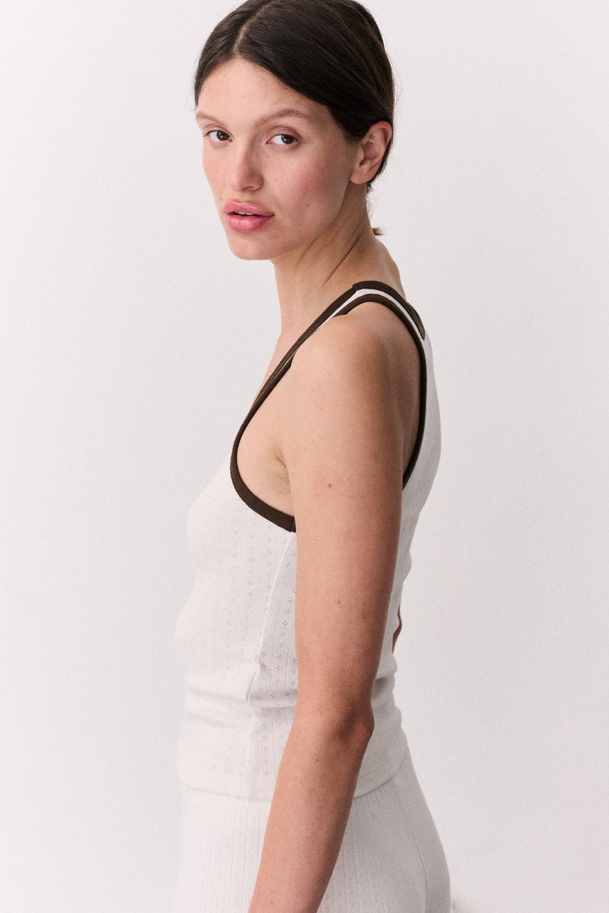 Pointelle Tank Top Cream/Brown
