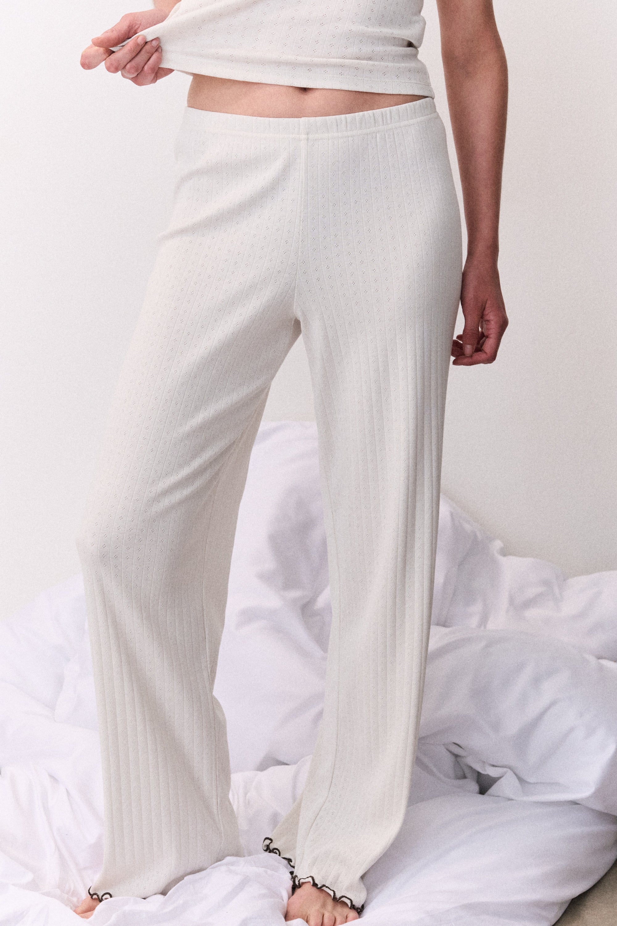 Pointelle Jersey Lounge Trouser Cream/Brown