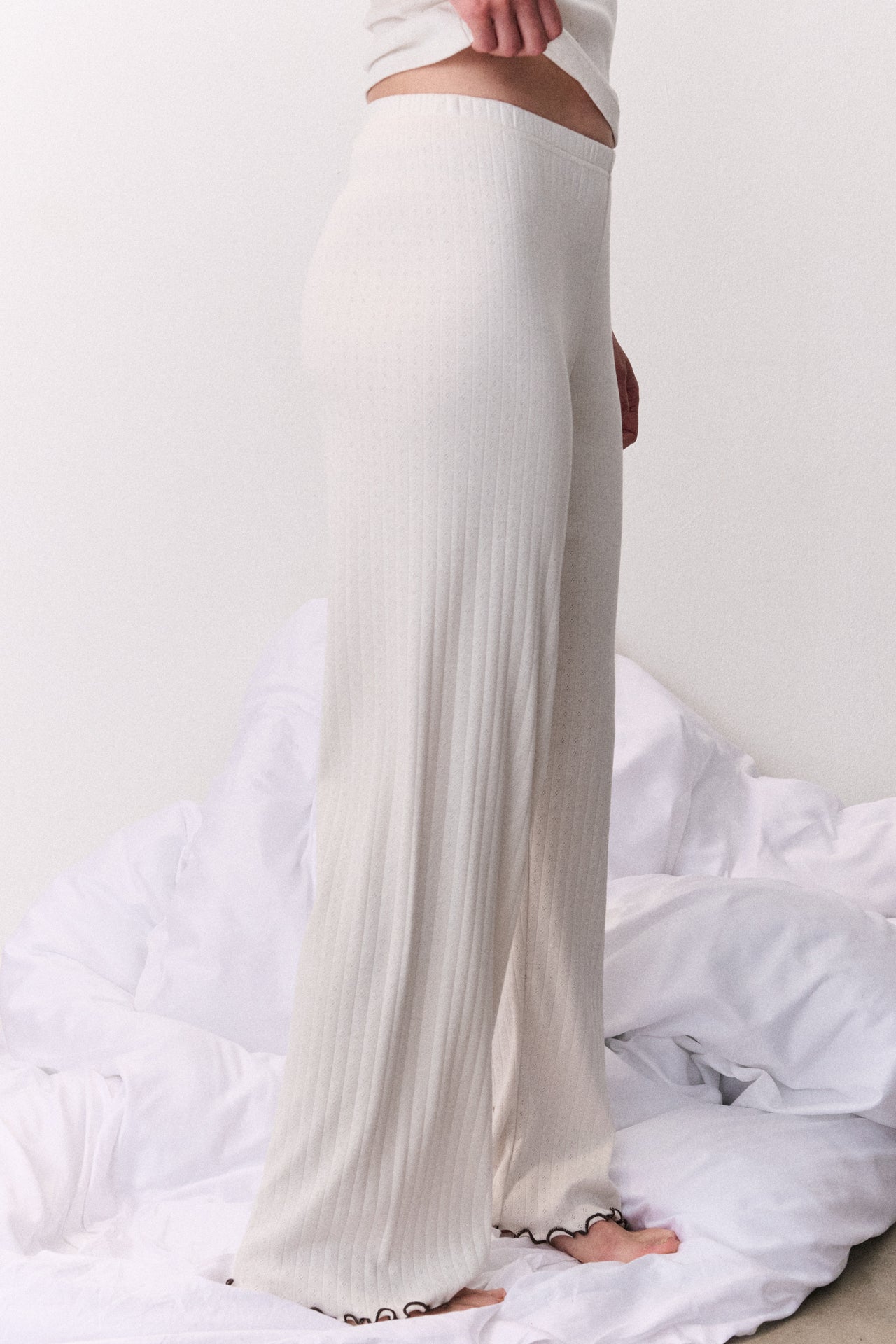 Pointelle Jersey Lounge Trouser Cream/Brown