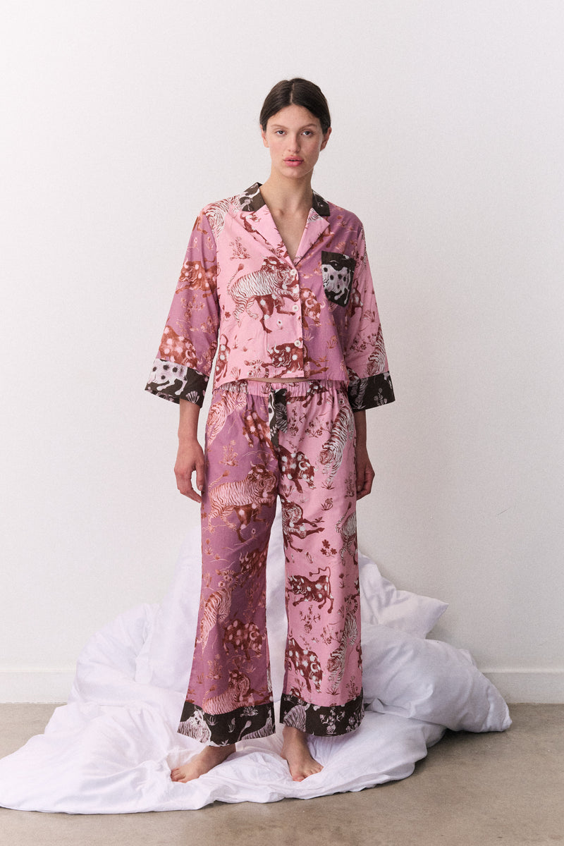 Boxy Shirt & Wide Leg Set Thunderheart Chestnut/Pink/Chocolate