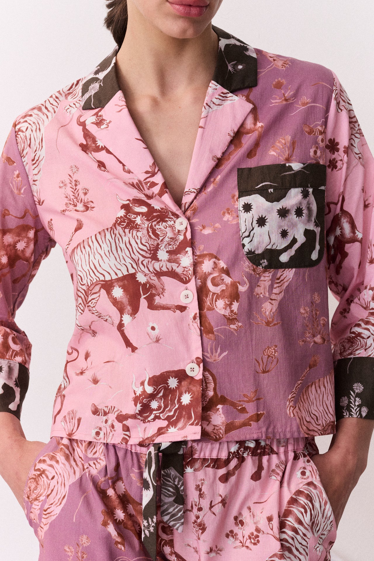 Boxy Shirt & Wide Leg Set Thunderheart Chestnut/Pink/Chocolate