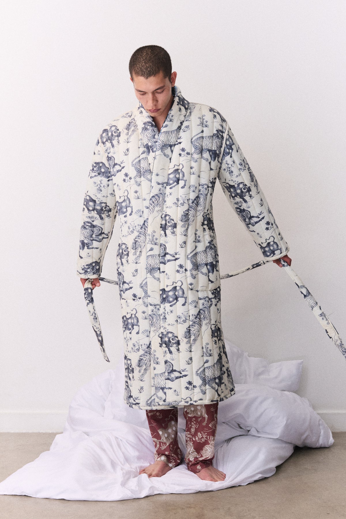 Quilted Jersey Robe Thunderheart Navy/Cream