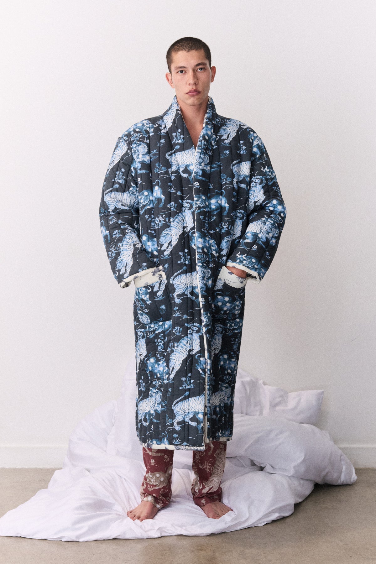 Quilted Jersey Robe Thunderheart Navy/Cream