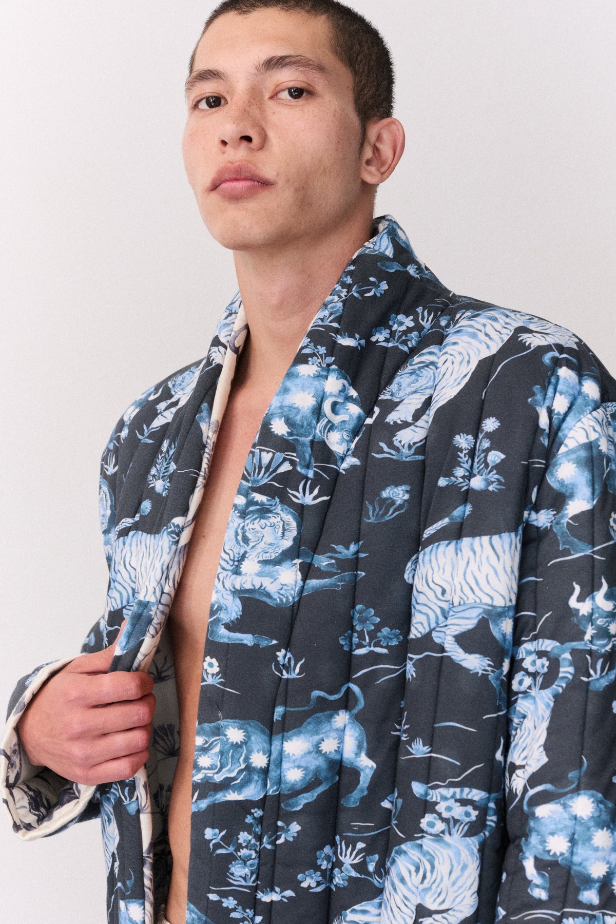 Reversible Jersey Robe Thunderheart Navy/Cream