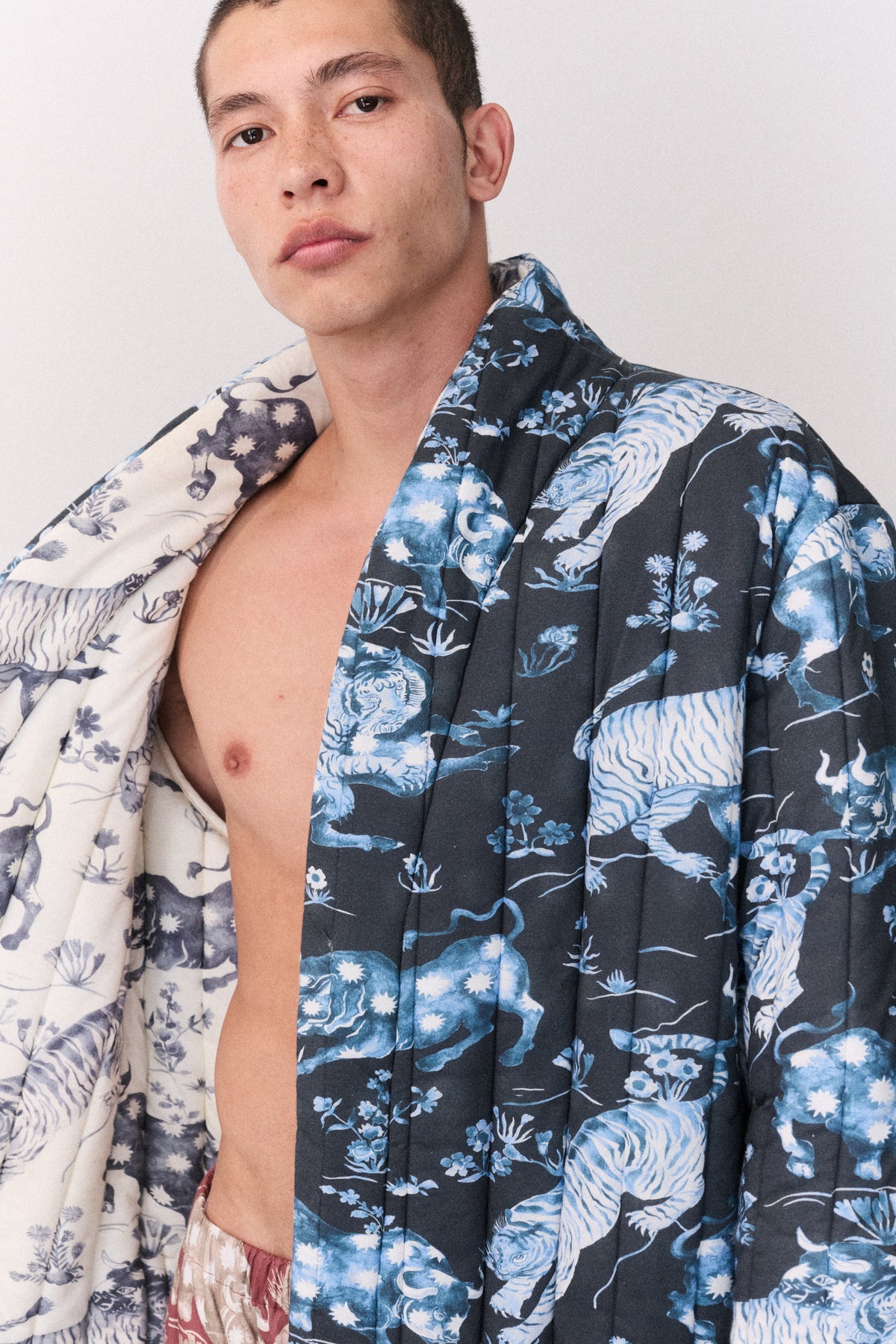 Reversible Jersey Robe Thunderheart Navy/Cream