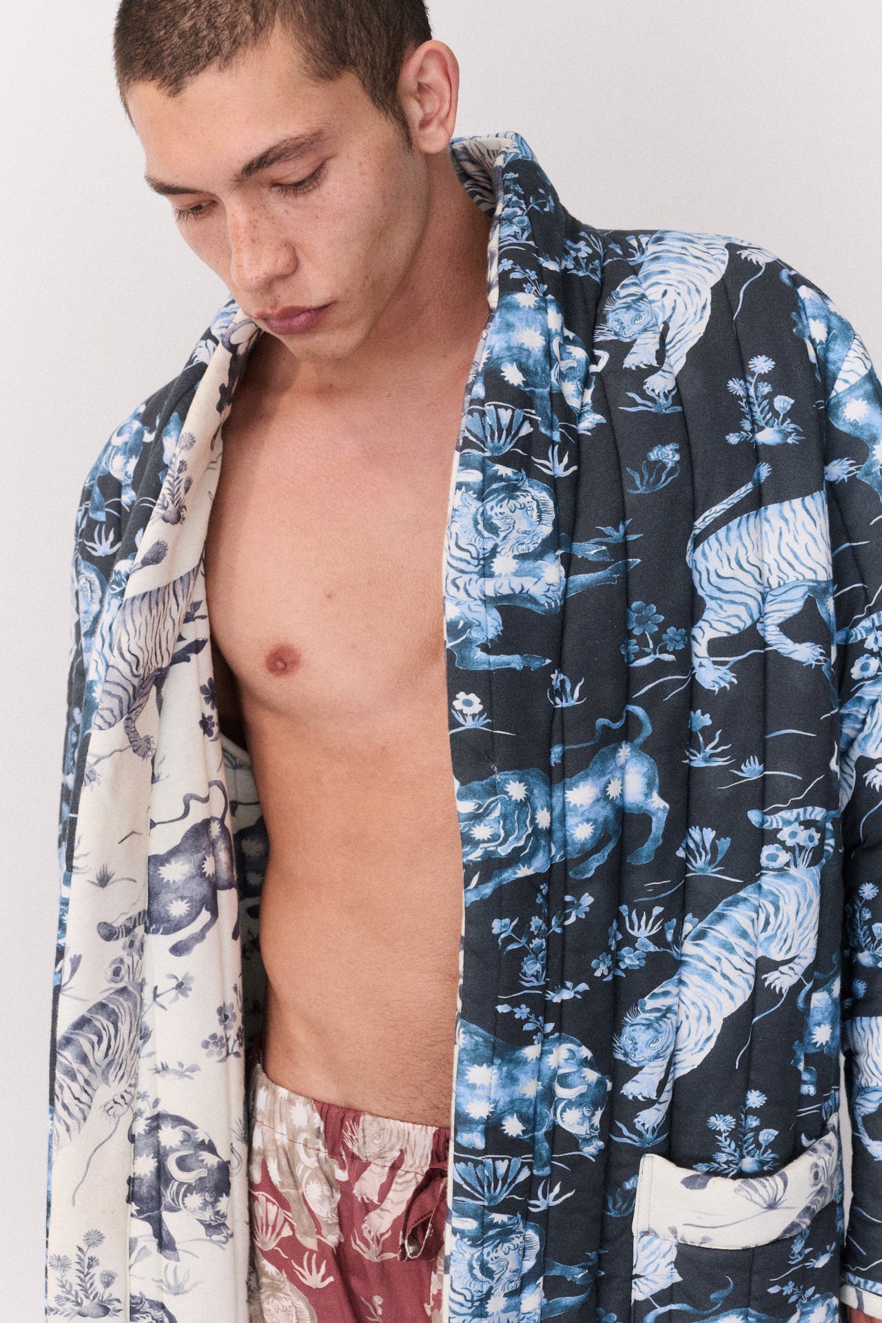 Quilted Jersey Robe Thunderheart Navy/Cream