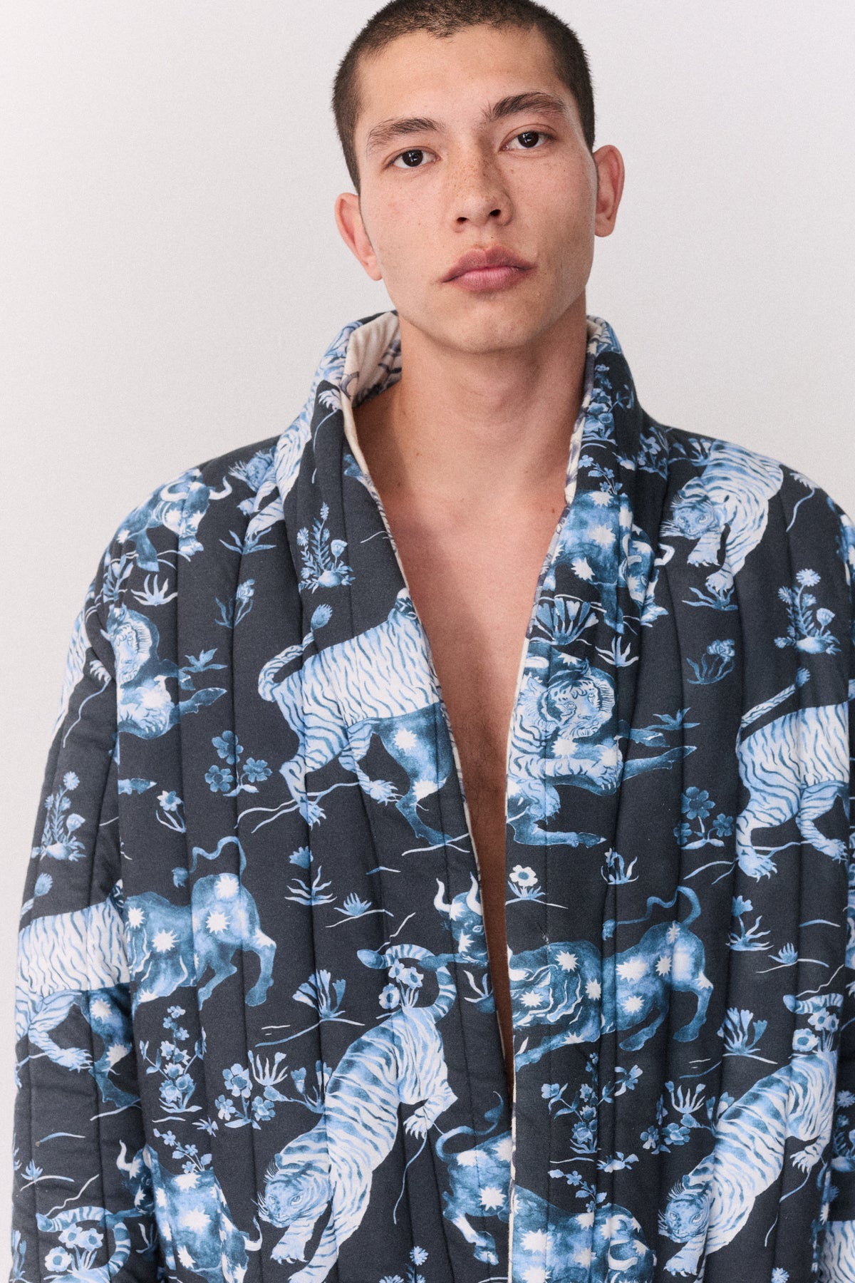 Quilted Jersey Robe Thunderheart Navy/Cream