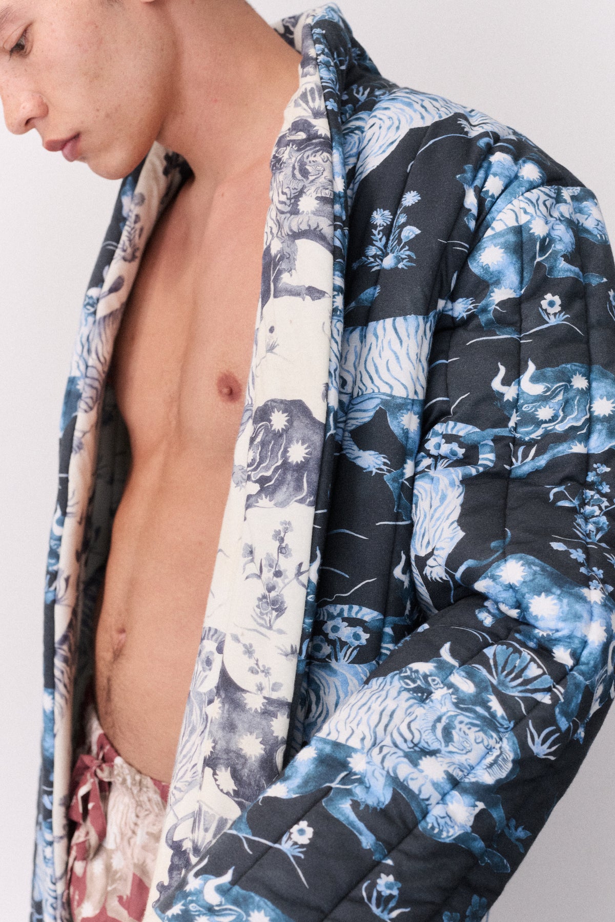 Quilted Jersey Robe Thunderheart Navy/Cream