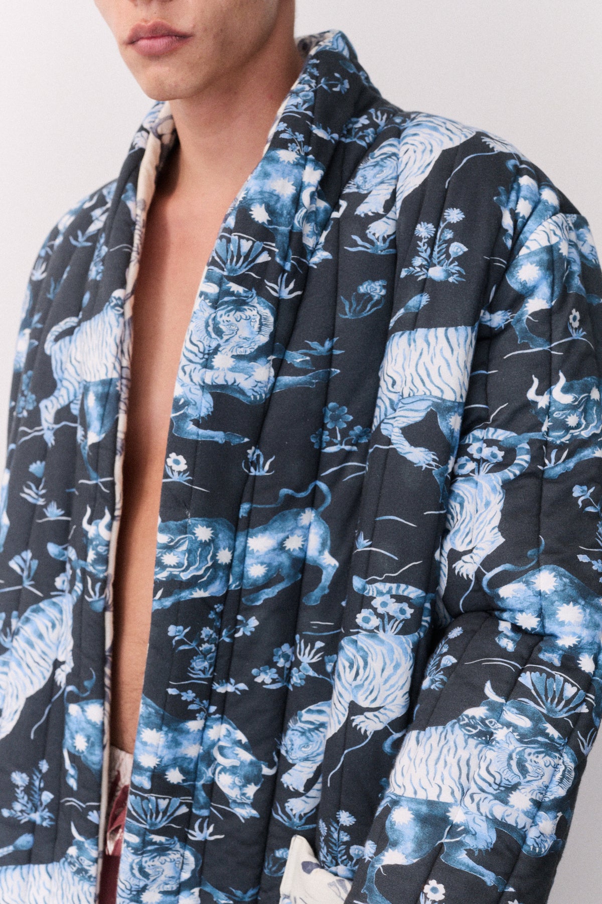 Quilted Jersey Robe Thunderheart Navy/Cream