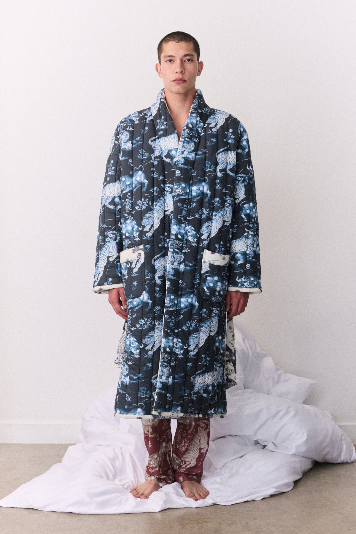 Quilted Jersey Robe Thunderheart Navy/Cream