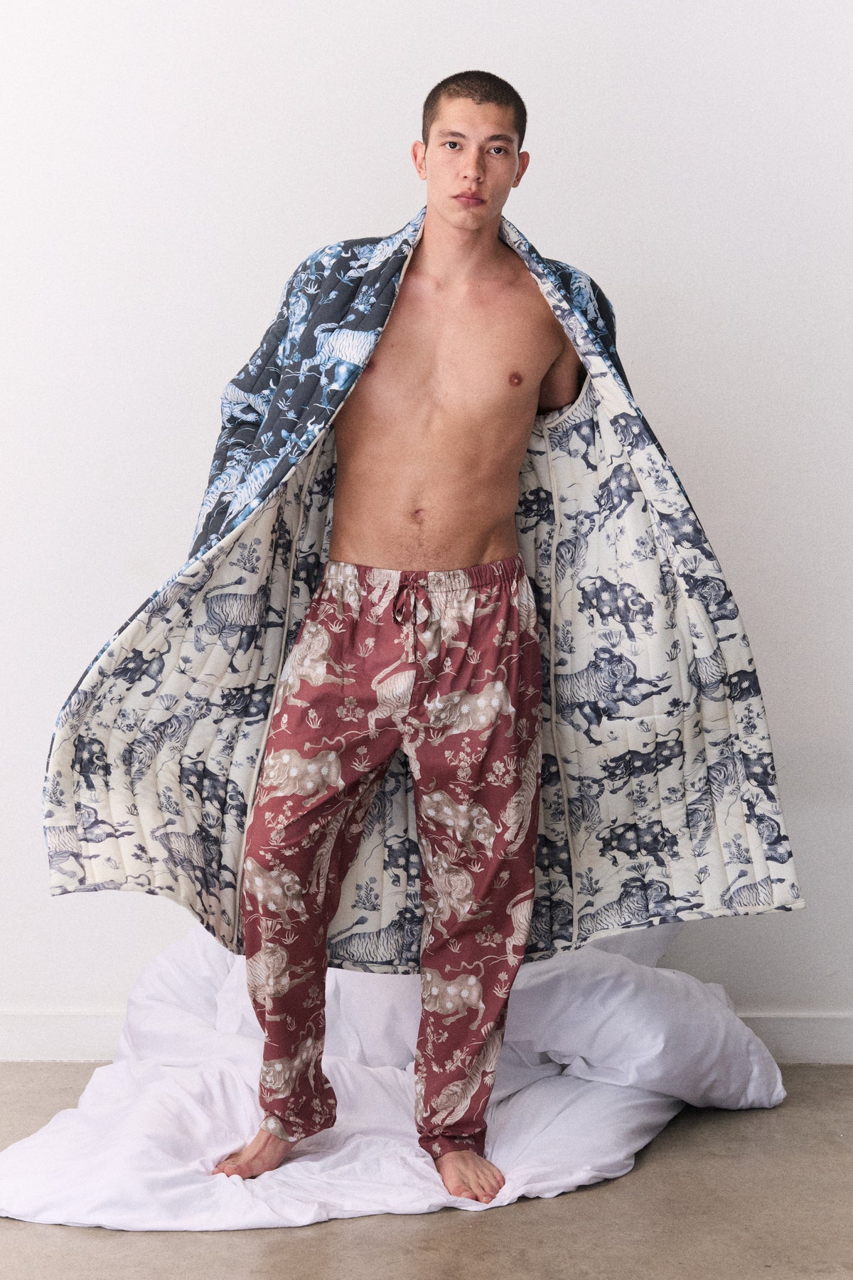Quilted Jersey Robe Thunderheart Navy/Cream