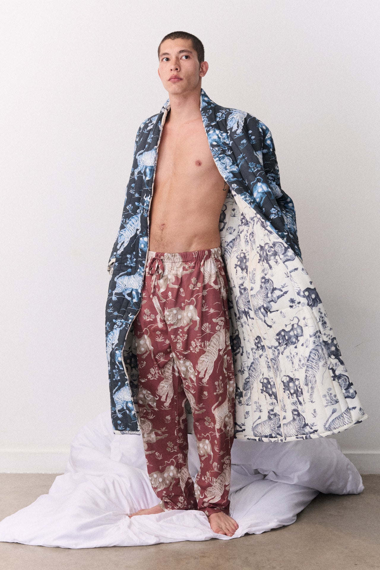 Quilted Jersey Robe Thunderheart Navy/Cream