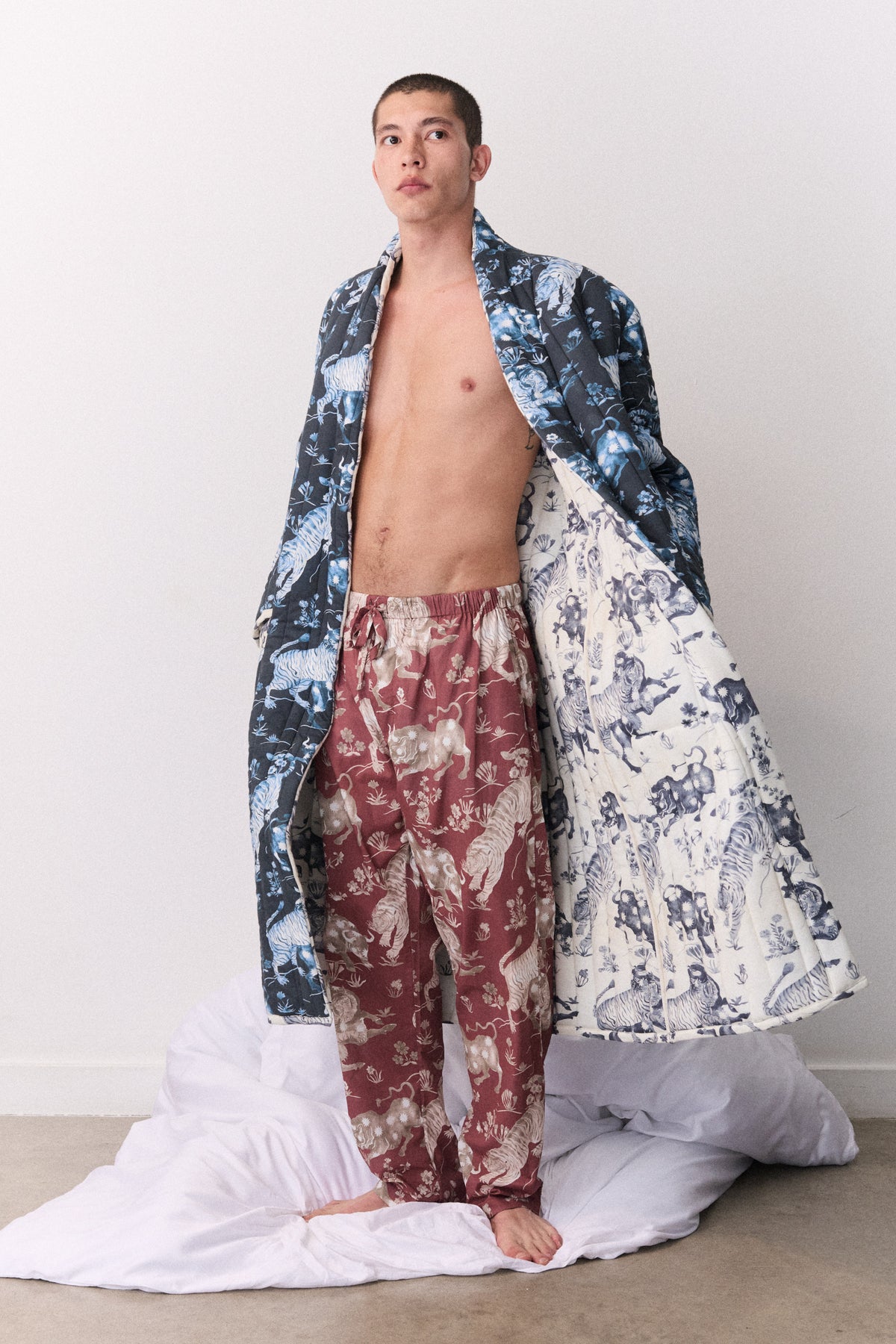 Reversible Jersey Robe Thunderheart Navy/Cream