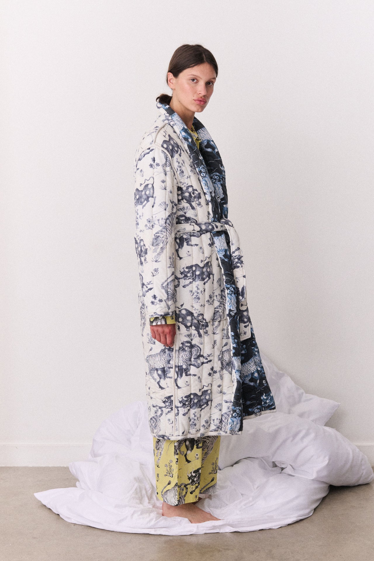 Unisex Quilted Jersey Robe Thunderheart Navy/Cream