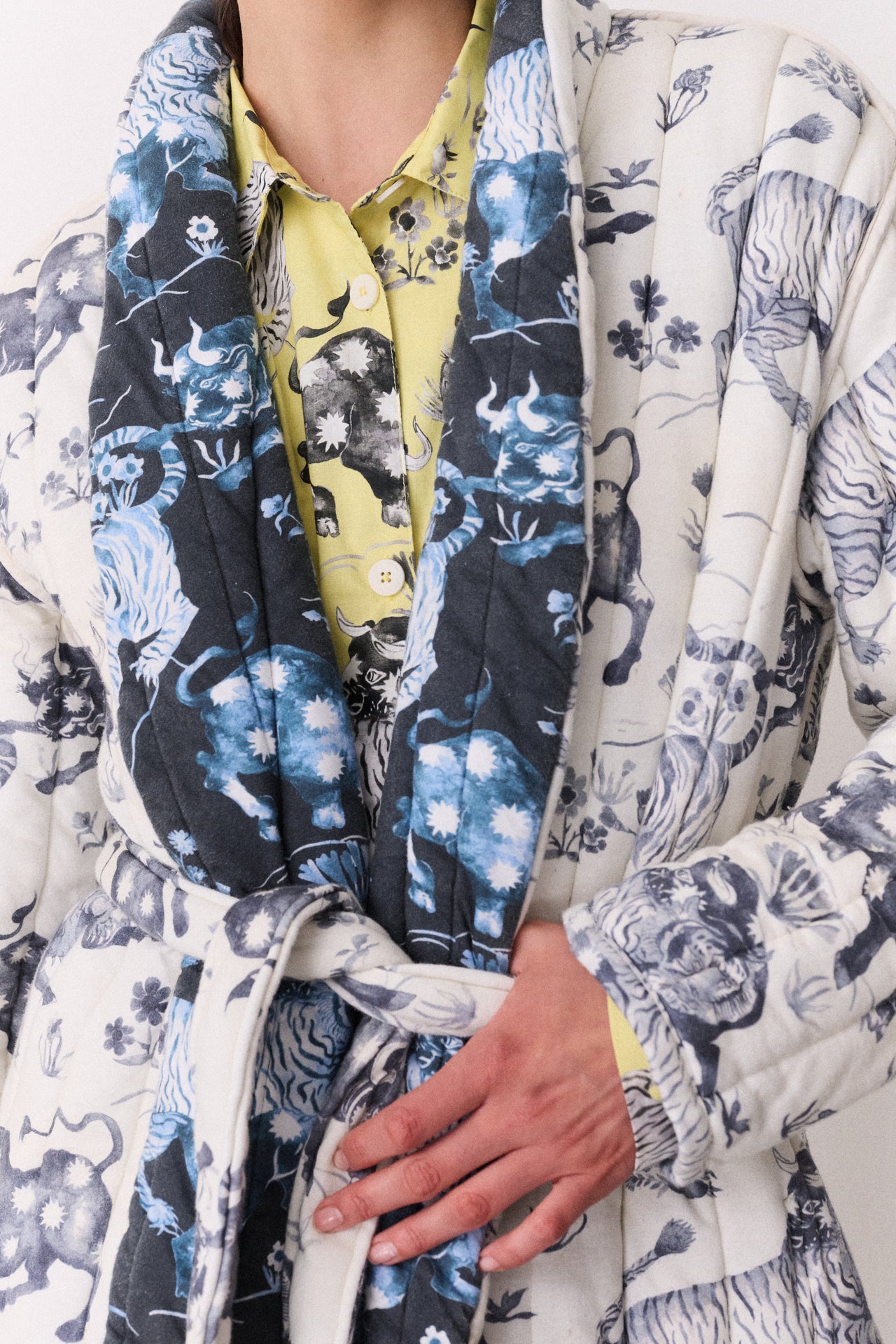 Unisex Quilted Jersey Robe Thunderheart Navy/Cream