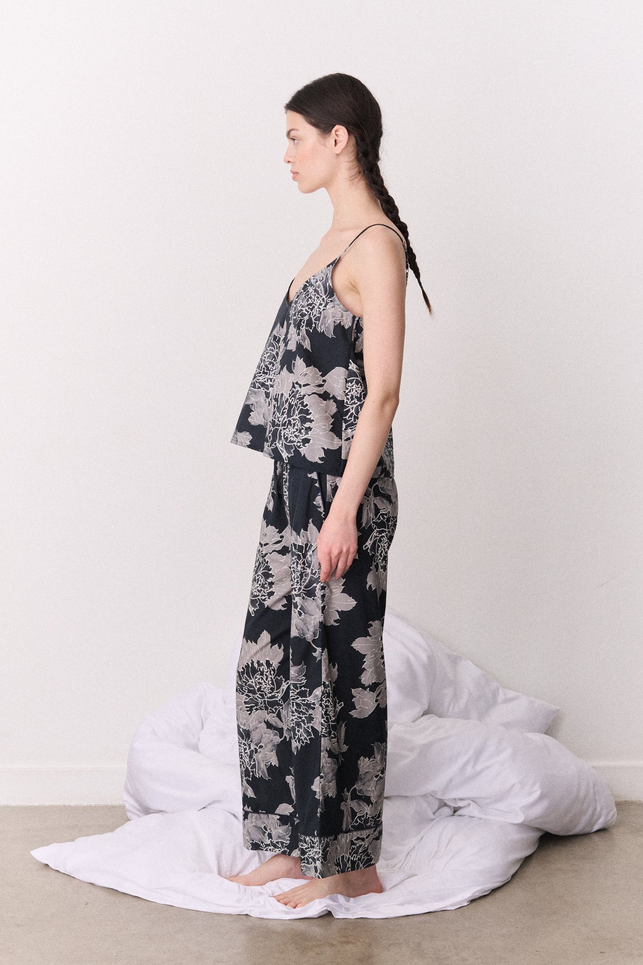 Cami & Wide Leg Peony Navy