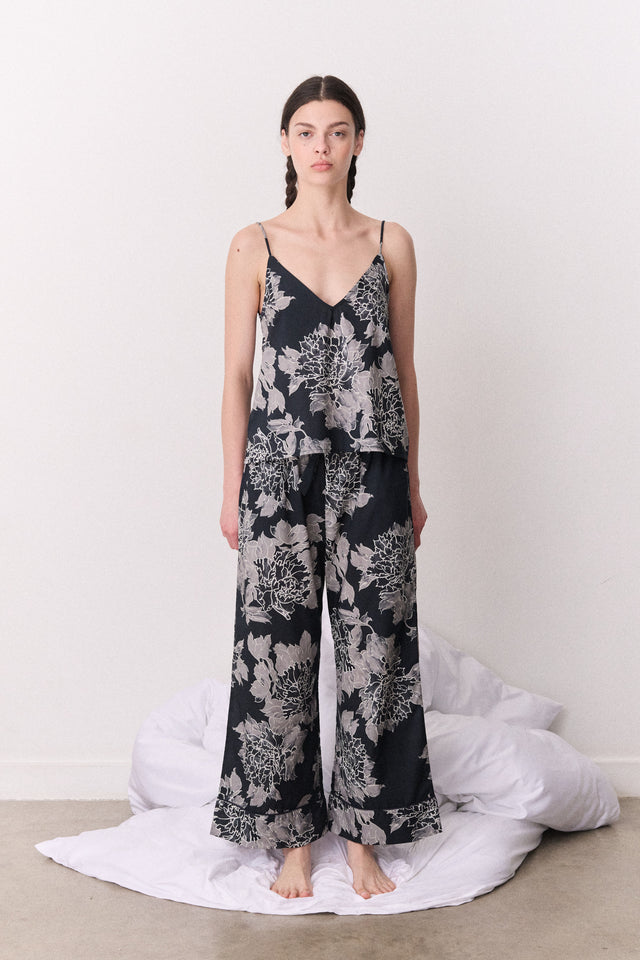 Cami & Wide Leg Peony Navy