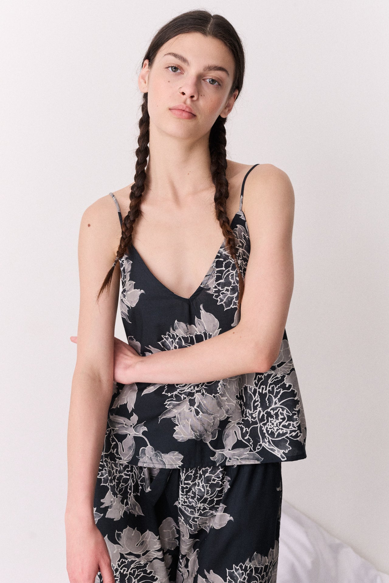 Cami & Wide Leg Peony Navy