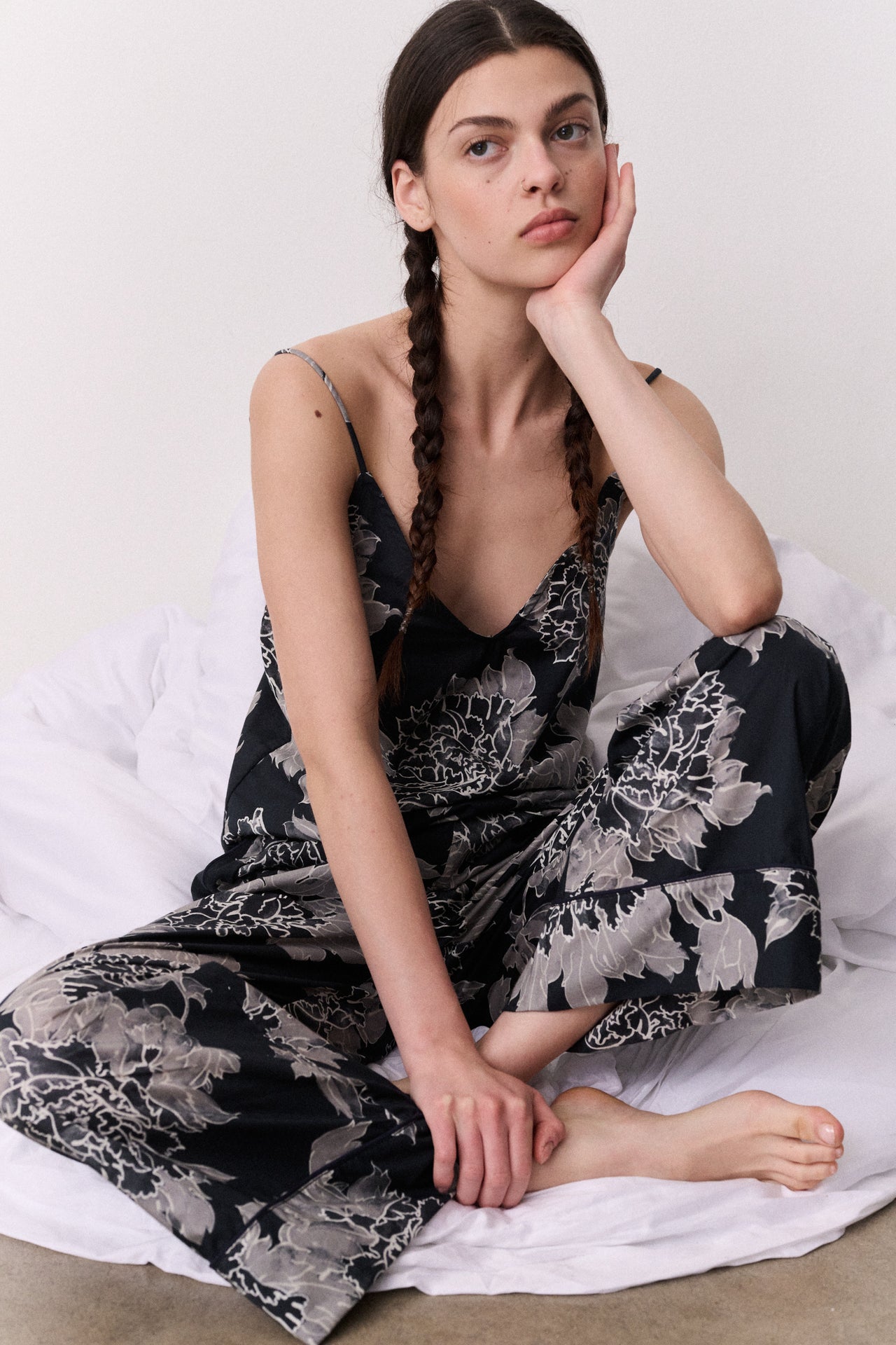 Cami & Wide Leg Peony Navy