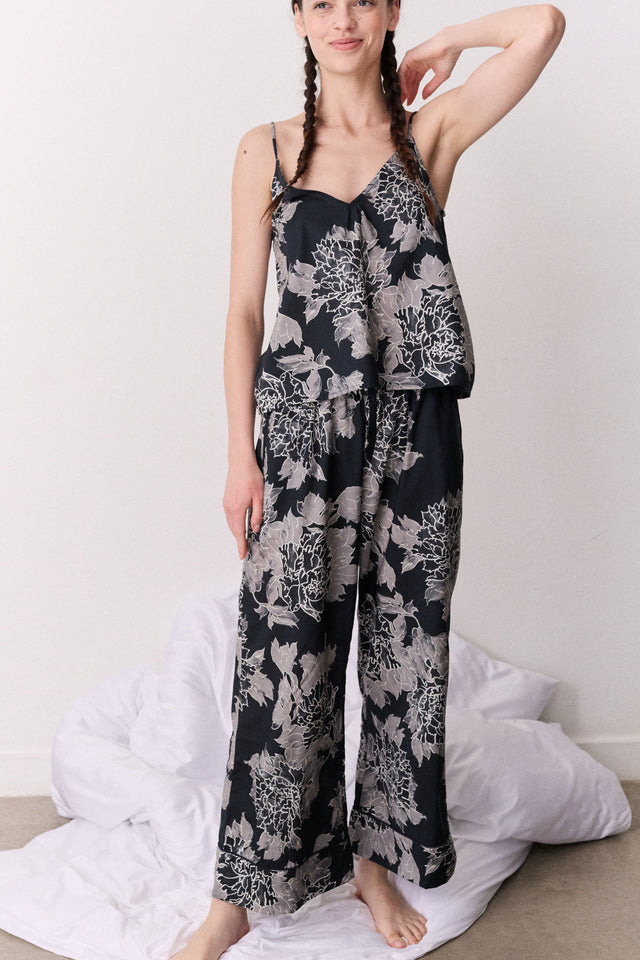 Cami & Wide Leg Peony Navy