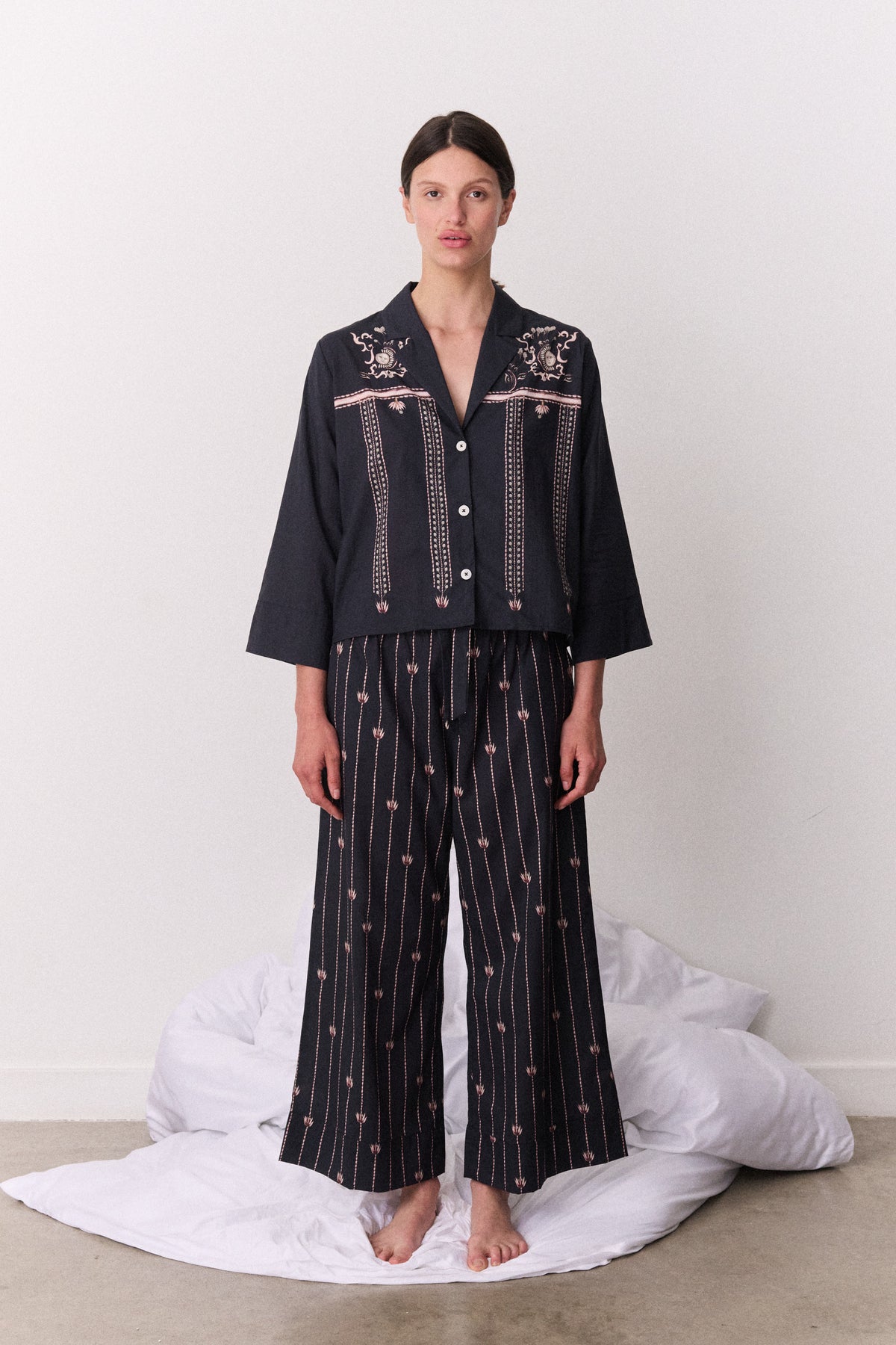 Boxy Shirt &amp; Wide Leg Set Moonflower Navy/Pink