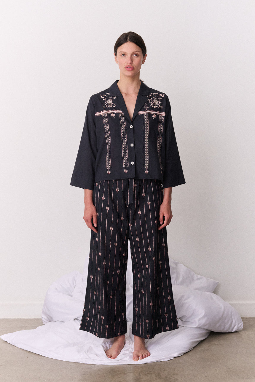 Boxy Shirt &amp; Wide Leg Set Moonflower Navy/Pink