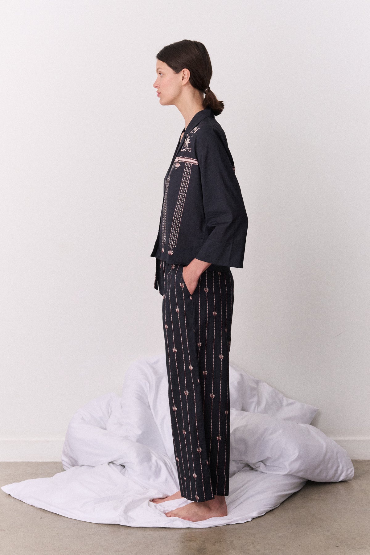 Boxy Shirt &amp; Wide Leg Set Moonflower Navy/Pink