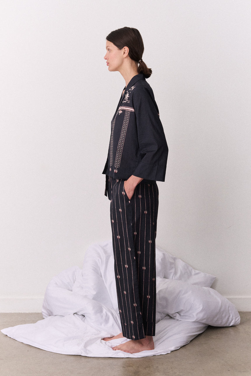 Boxy Shirt &amp; Wide Leg Set Moonflower Navy/Pink