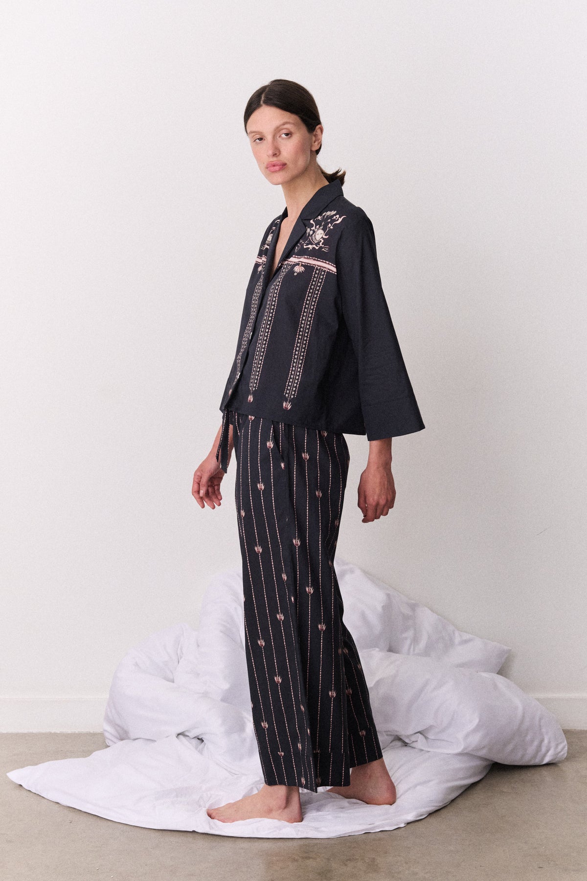 Boxy Shirt & Wide Leg Set Moonflower Navy/Pink