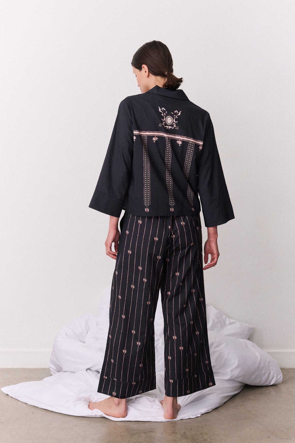Boxy Shirt & Wide Leg Set Moonflower Navy/Pink