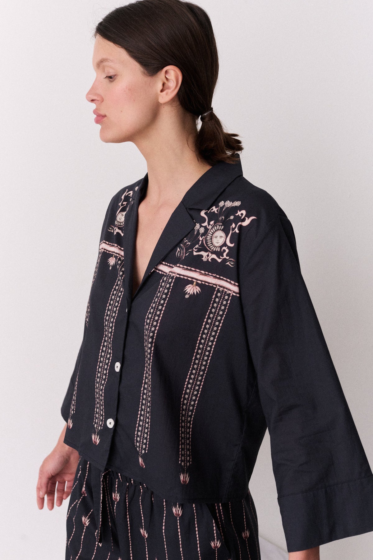 Boxy Shirt & Wide Leg Set Moonflower Navy/Pink