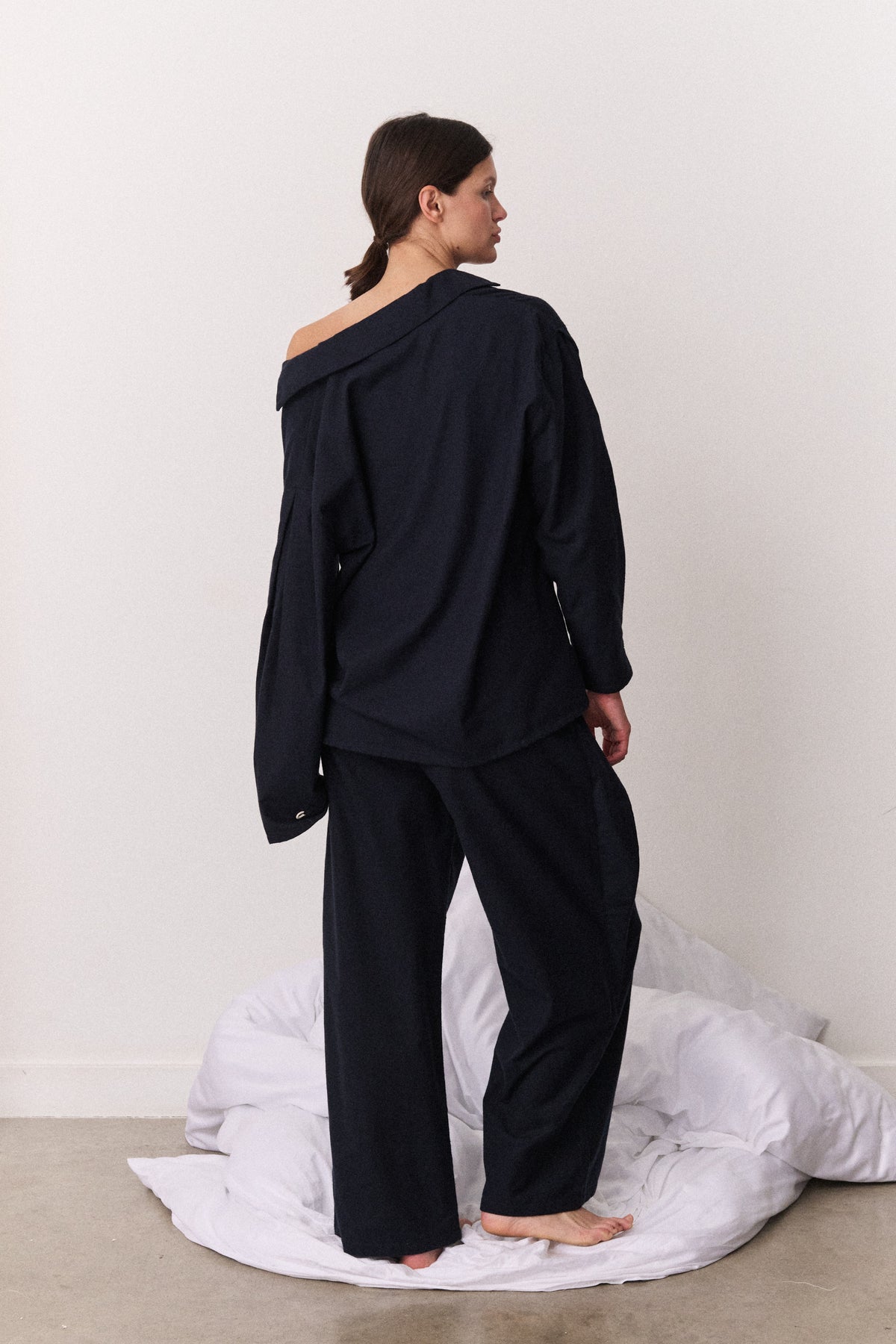 Oversized Long Set Brushed Cotton Navy