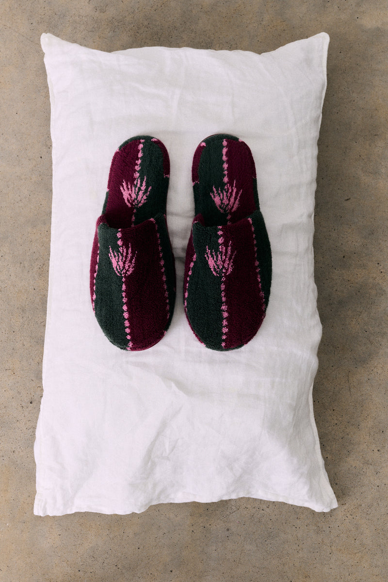 Towel Slipper Moonflower Stripe Green/Pink/Red