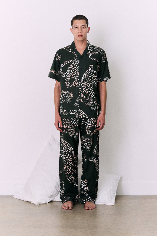 Men’s Cuban Long Pyjama Set The Jag Print Green