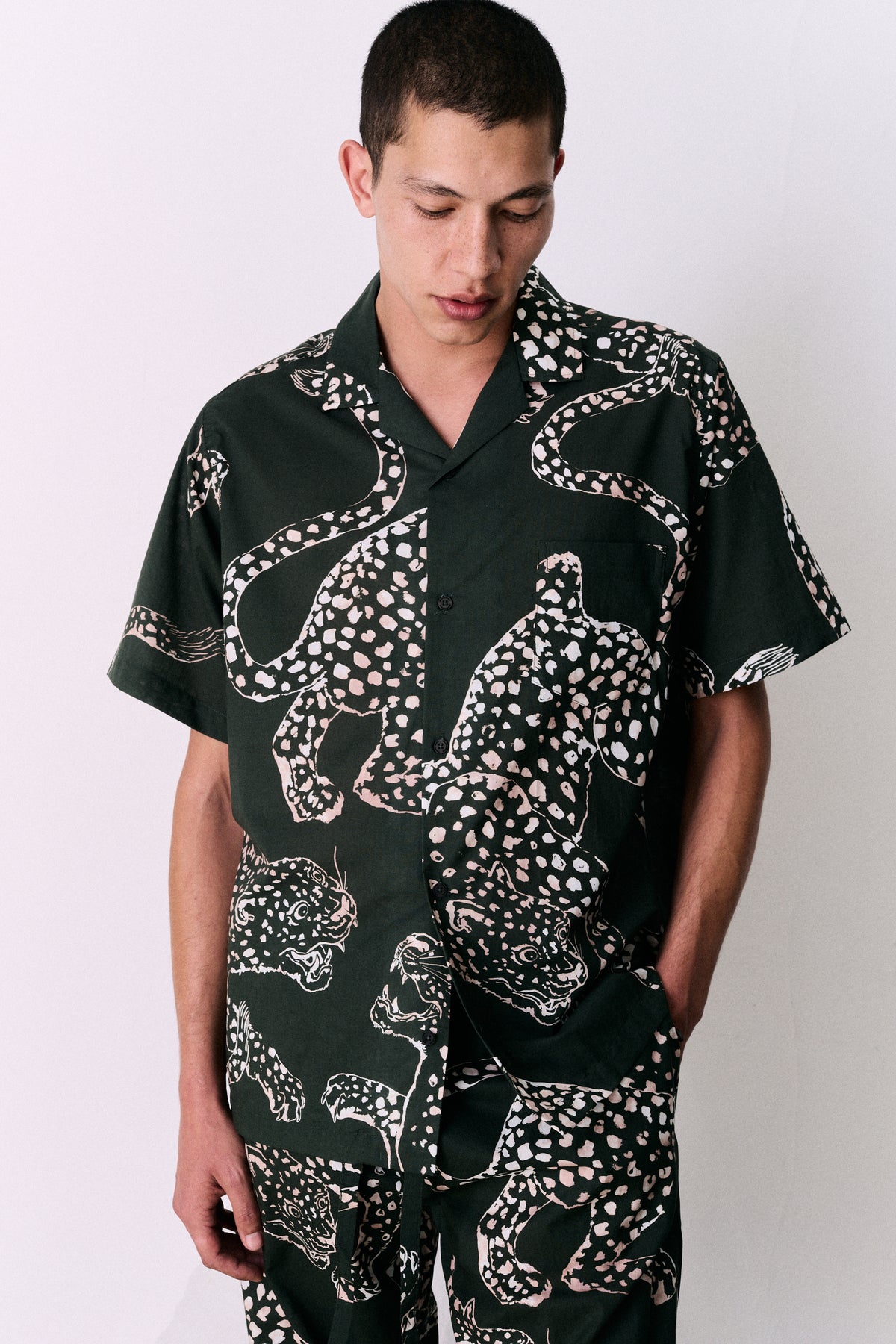 Men’s Cuban Pyjama Shirt The Jag Print Green