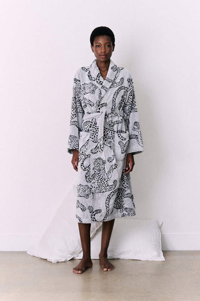 Unisex Towel Robe Jag Print Cream
