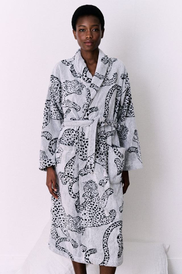 Unisex Towel Robe Jag Print Cream