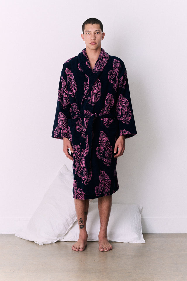 Unisex Towel Robe Sansindo Print Navy Pink