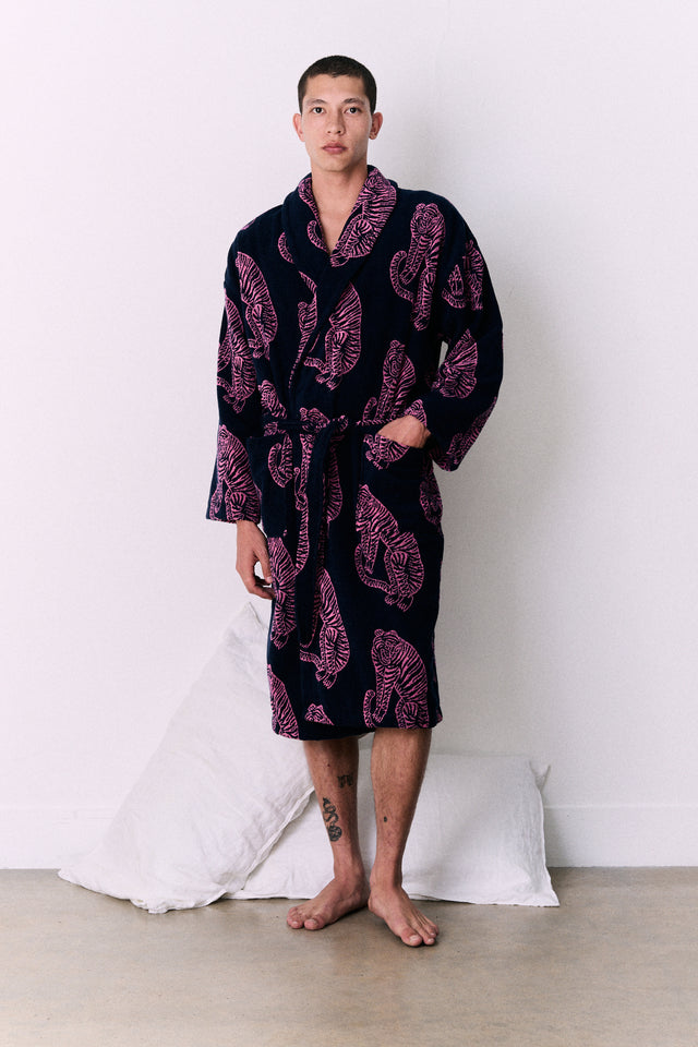 Unisex Towel Robe Sansindo Print Navy Pink