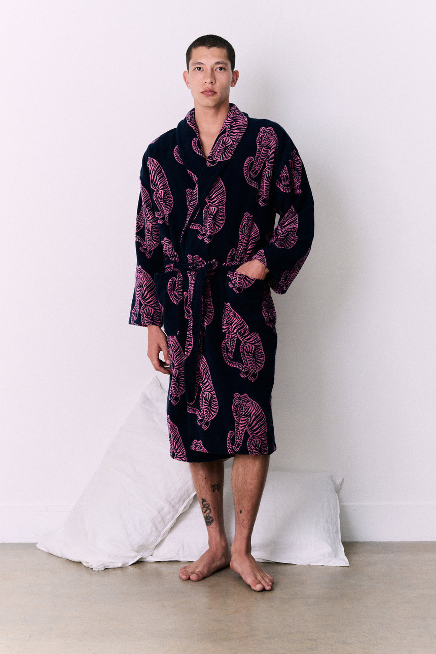 Unisex Towel Robe Sansindo Print Navy Pink