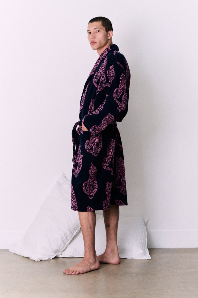 Unisex Towel Robe Sansindo Print Navy Pink