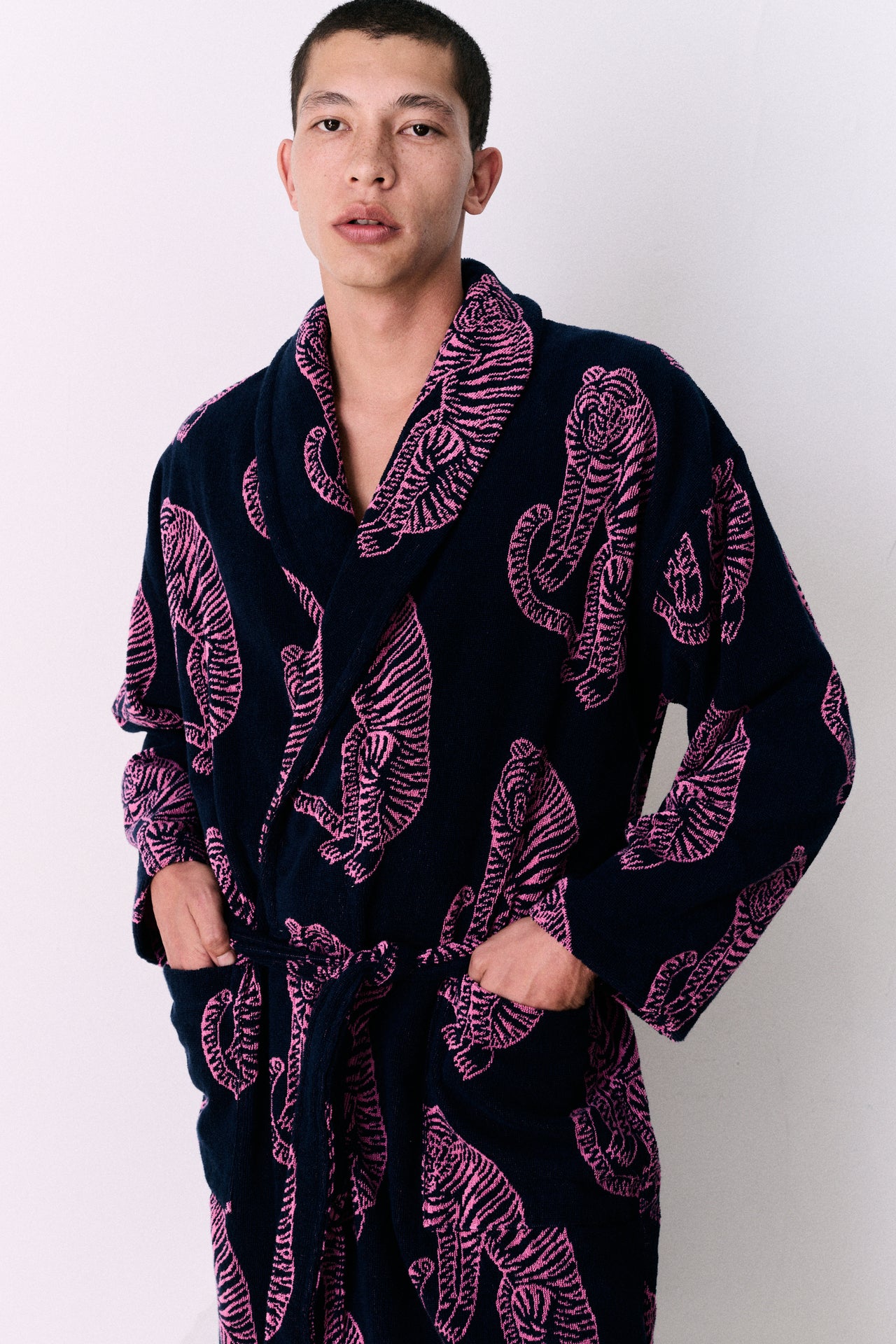 Unisex Towel Robe Sansindo Print Navy Pink