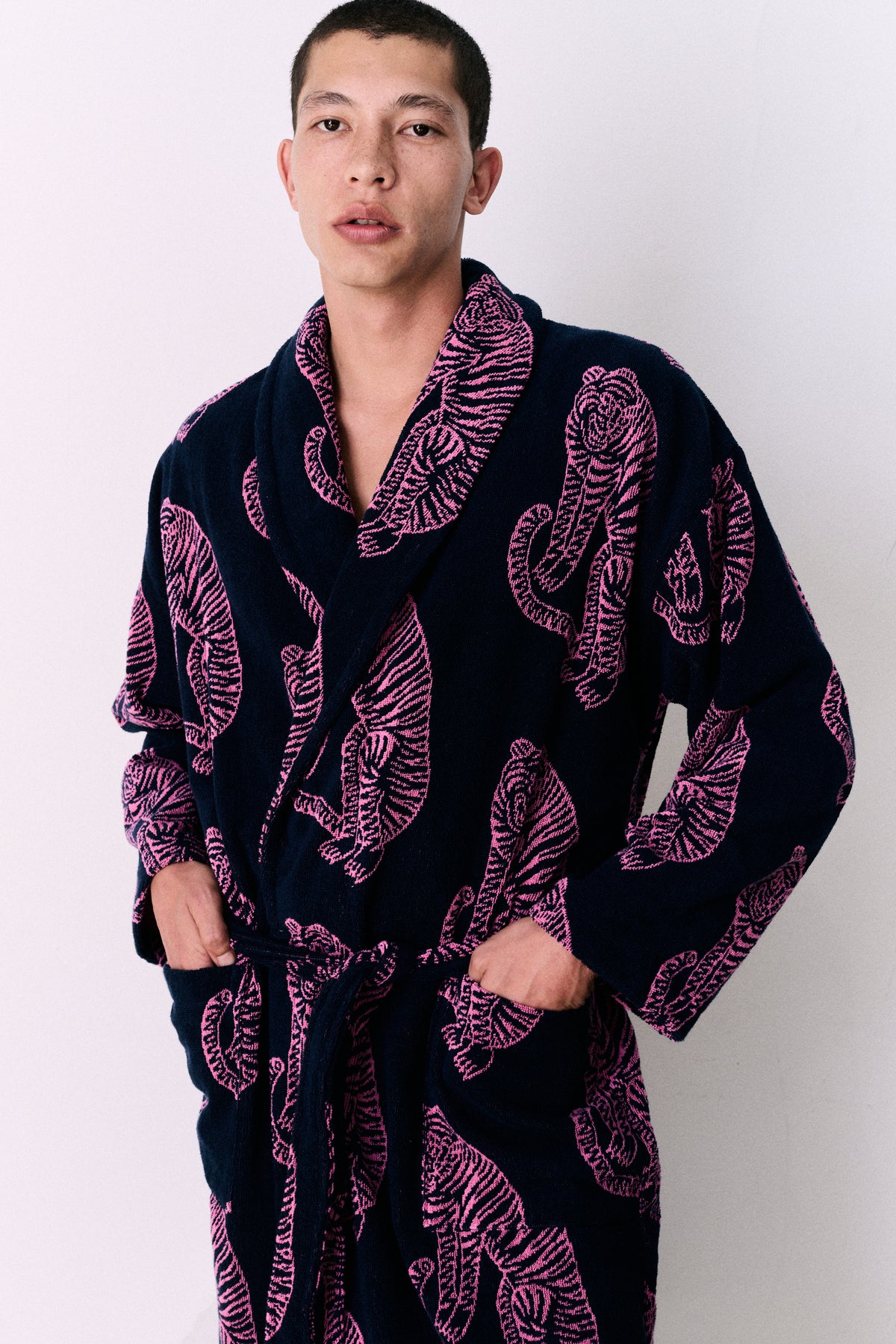 Unisex Towel Robe Sansindo Print Navy Pink
