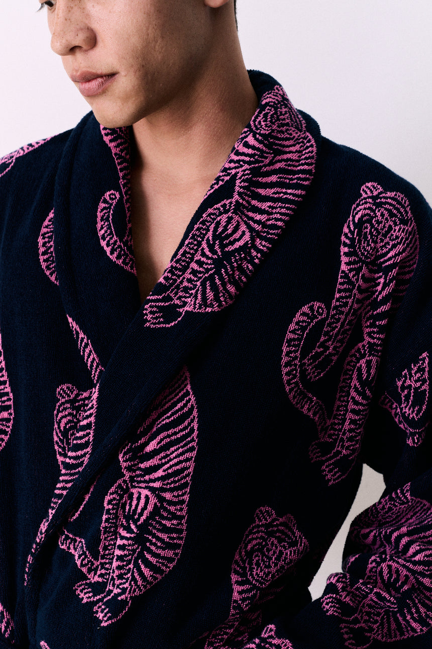 Unisex Towel Robe Sansindo Print Navy Pink
