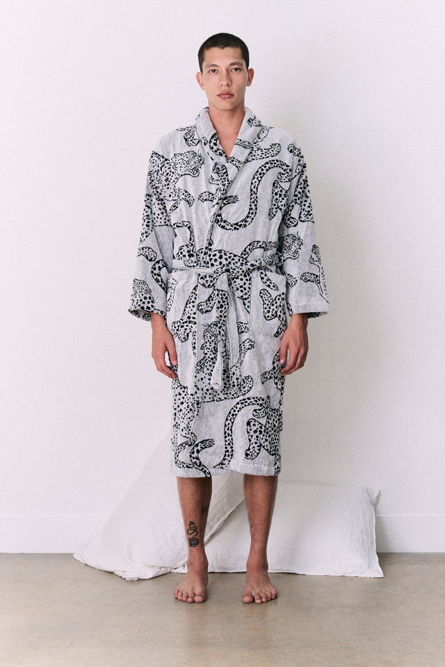 Unisex Towel Robe Jag Print Cream