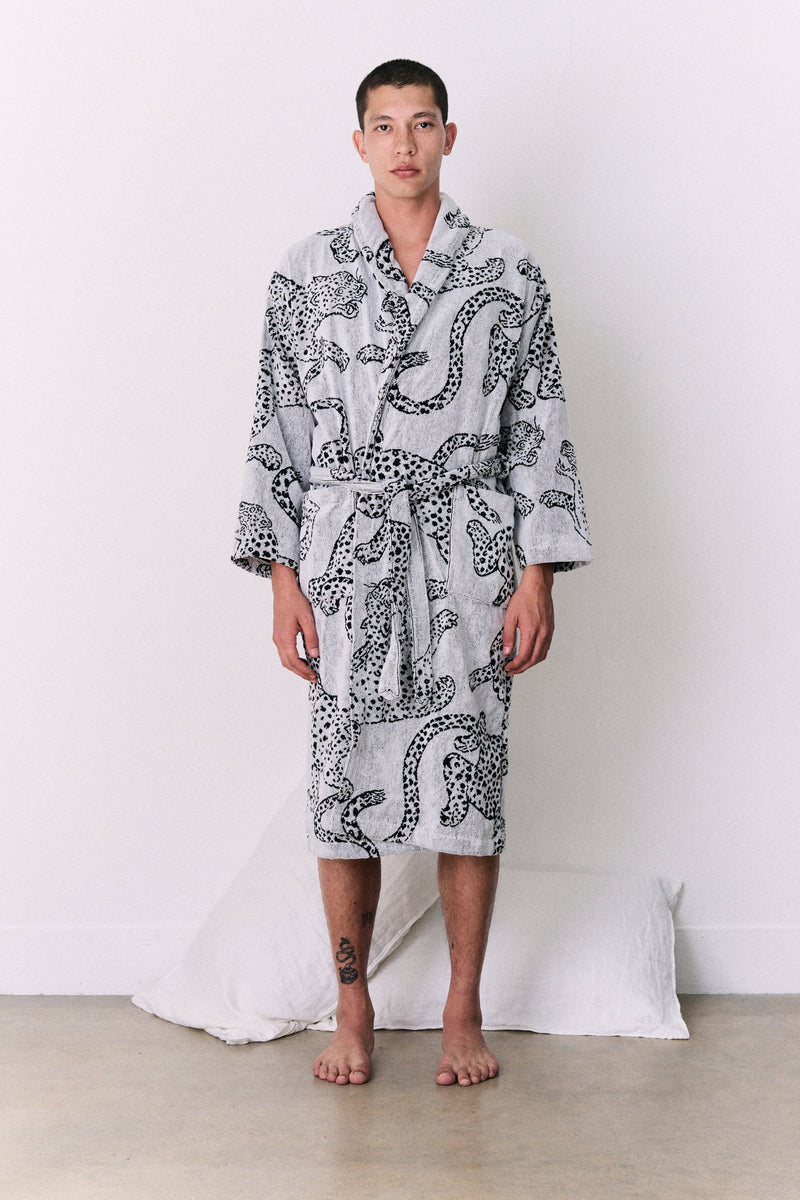 Unisex Towel Robe Jag Print Cream