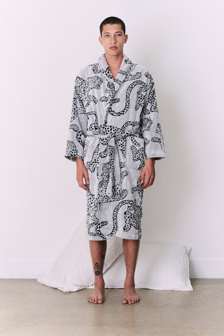 Unisex Towel Robe Jag Print Cream