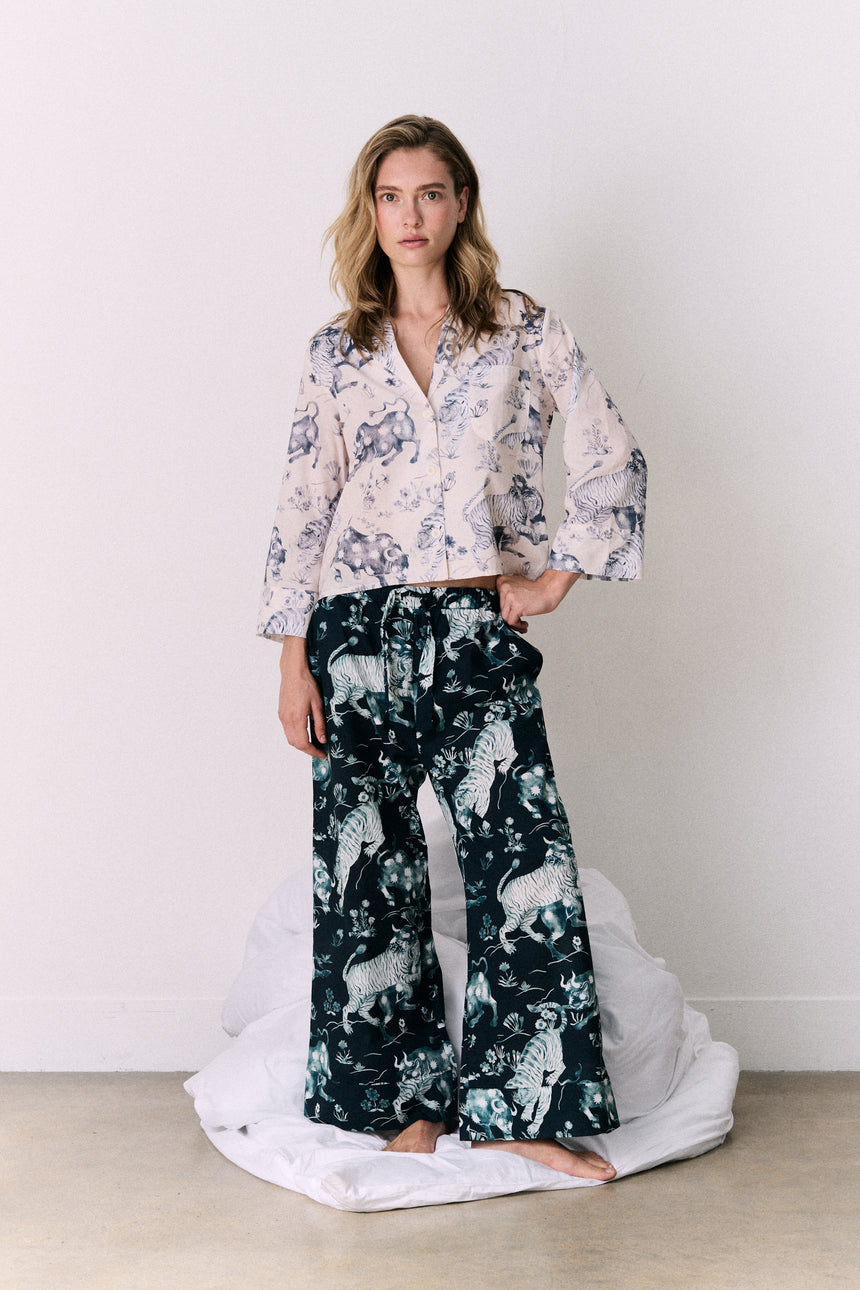 Boxy Shirt &amp; Wide Leg Set Thunderheart Cream/Navy