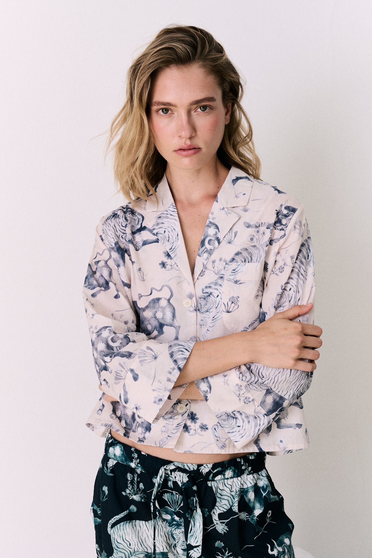 Boxy Shirt & Wide Leg Set Thunderheart Cream/Navy