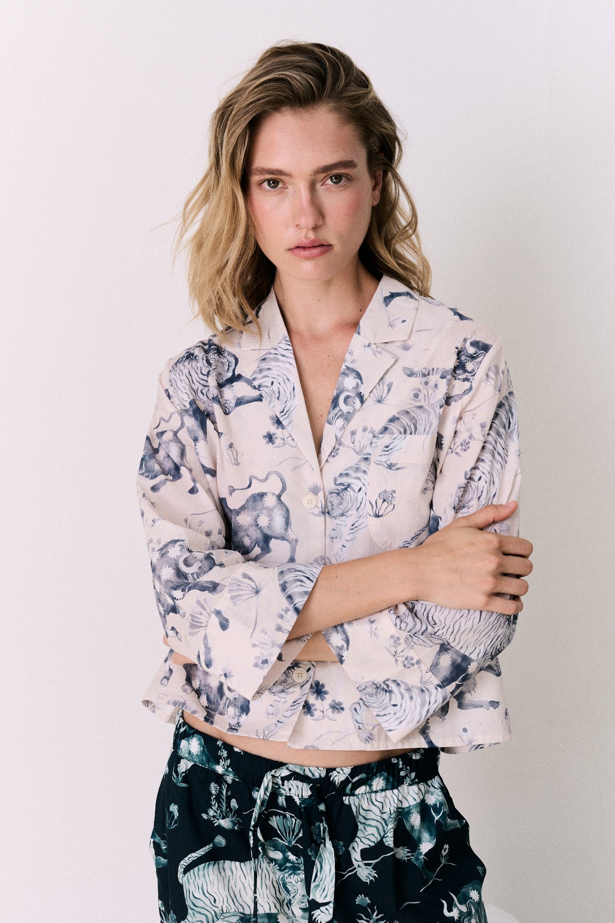 Boxy Shirt & Wide Leg Set Thunderheart Cream/Navy